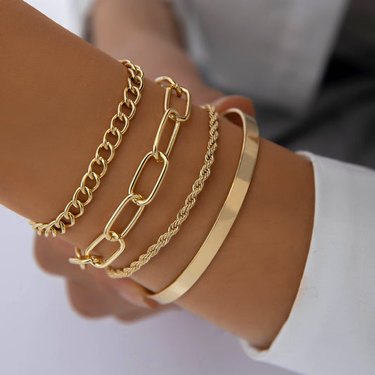 Gold Chain Bracelet Stack Set, 4-Piece