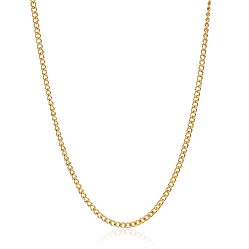 Gold chain necklace on a white background