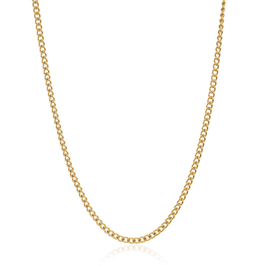 Gold chain necklace on a white background