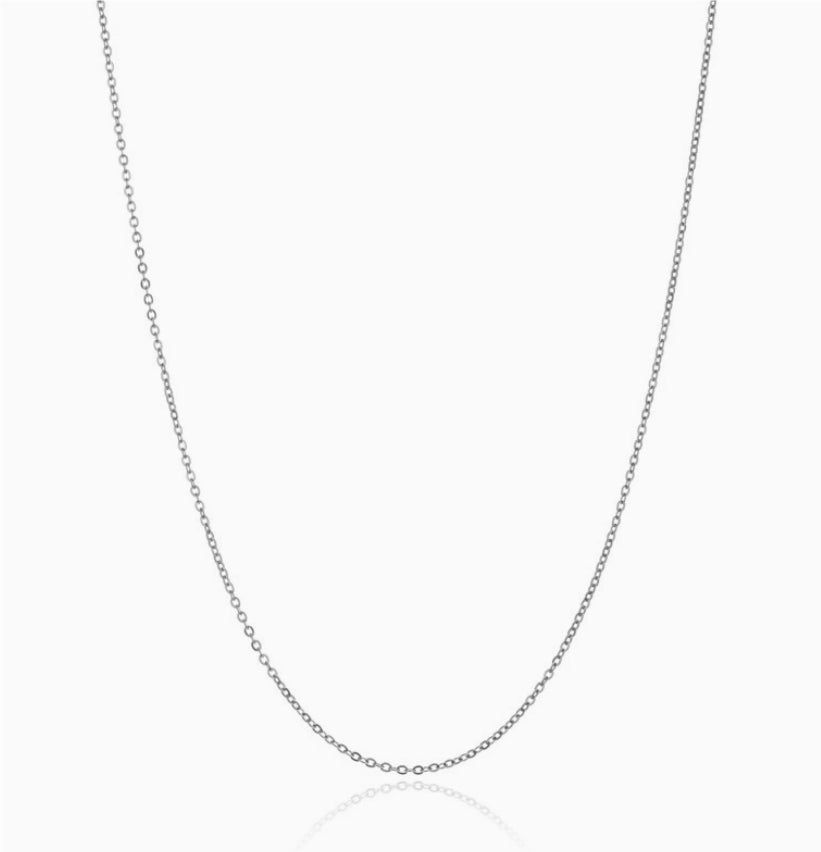 Silver chain necklace on a white background